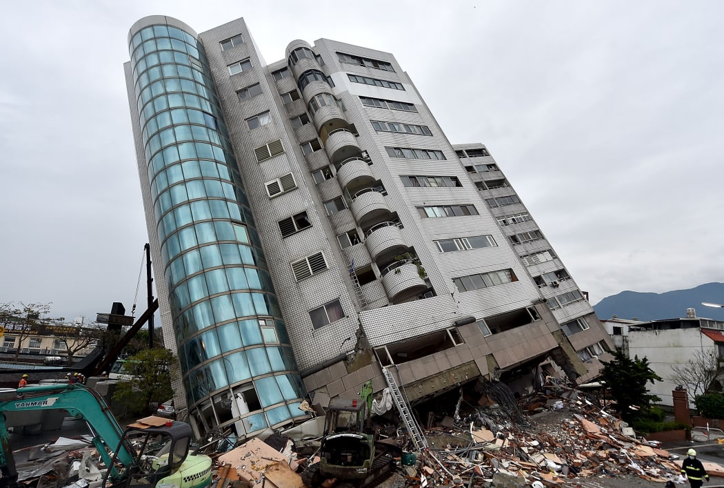 A collapsed building is seen in quake-hit Hualien County, Taiwan.