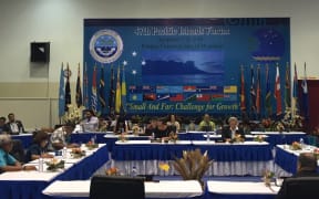 Leaders of the Smaller Island States of the Pacific Islands Forum sit down to meet.