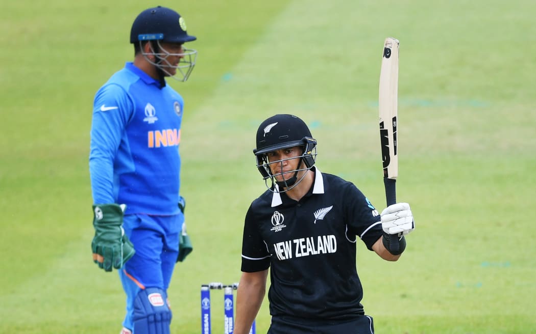 Ross Taylor reaches his half-century for the Black Caps against India in their Cricket World Cup 2019 semi-final.