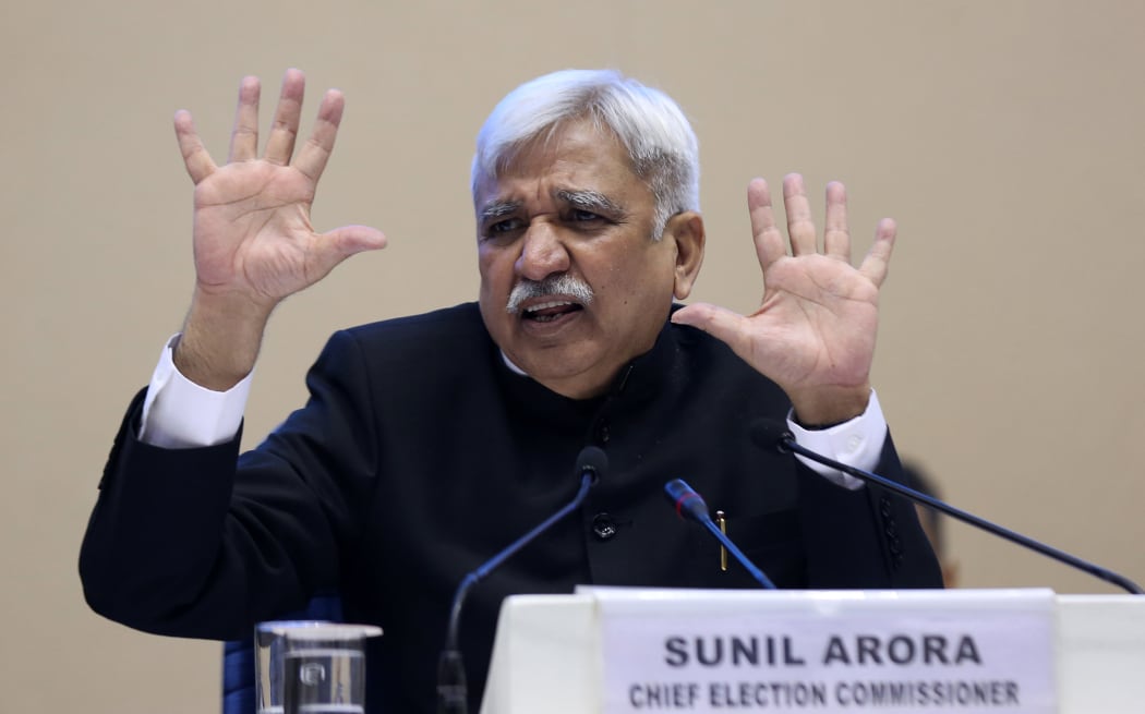 India's Chief Election Commissioner Sunil Arora speaks during a press conference in New Delhi on March 10, 2019