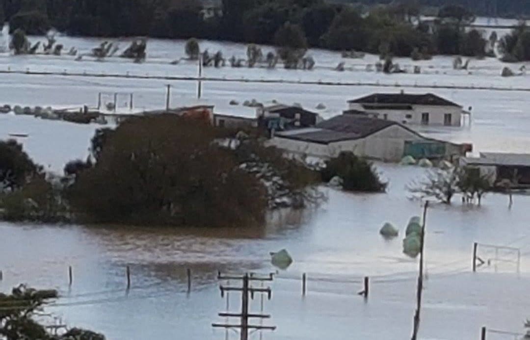 Bruce Fowl's farm near Whakatane, under floodwaters.