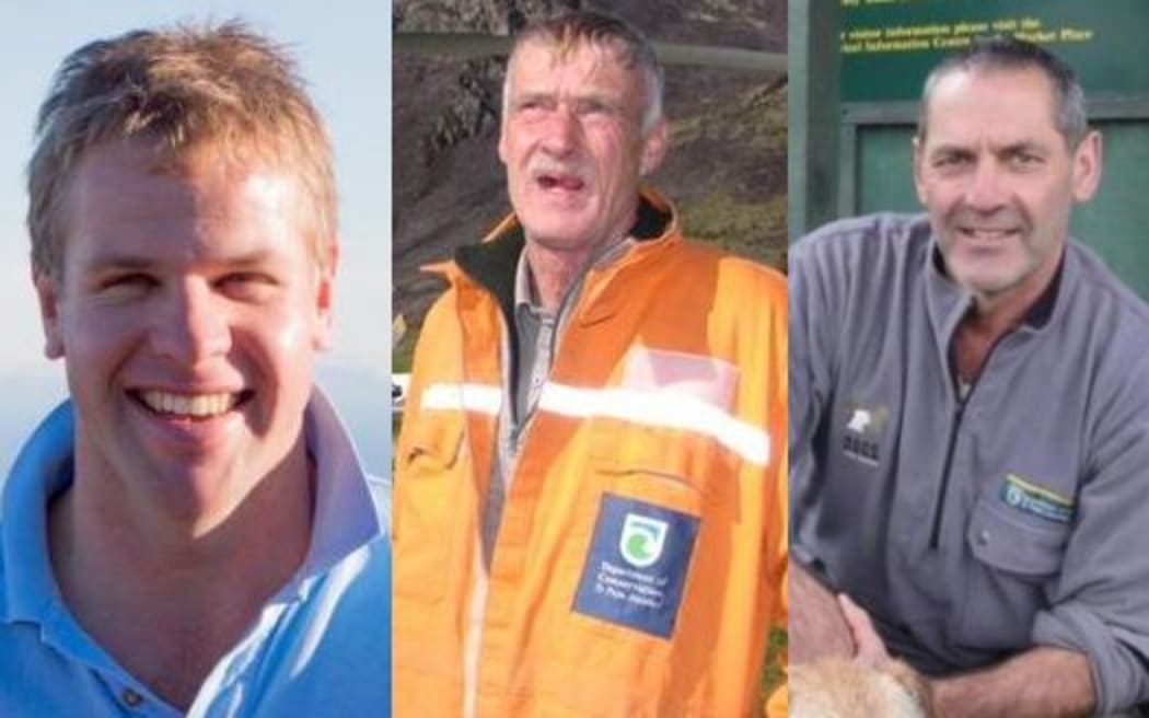 The three men who died in the helicopter crash near Wanaka Airport (from left) Nick Wallis, Paul Hondelink and Scott Theobold.