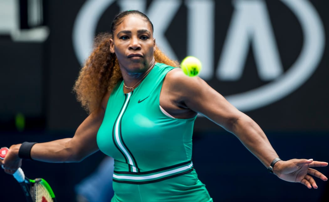 Serena Williams lines up a forehand in Melbourne.