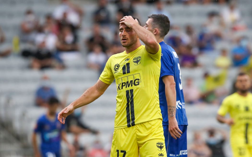 Tomer Hemed of the Phoenix looking dejected after a missed chance during the A-League match,  Wellington Phoenix v Newcastle Jets at WIN Stadium, Sunday 24th January 2021.