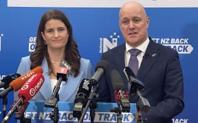National Party finance spokesperson Nicola Willis and leader Christopher Luxon announce the party's tax plan.
