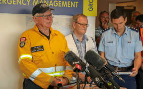 Fire and Emergency incident controller John Sutton speaks to media at this morning's first briefing.