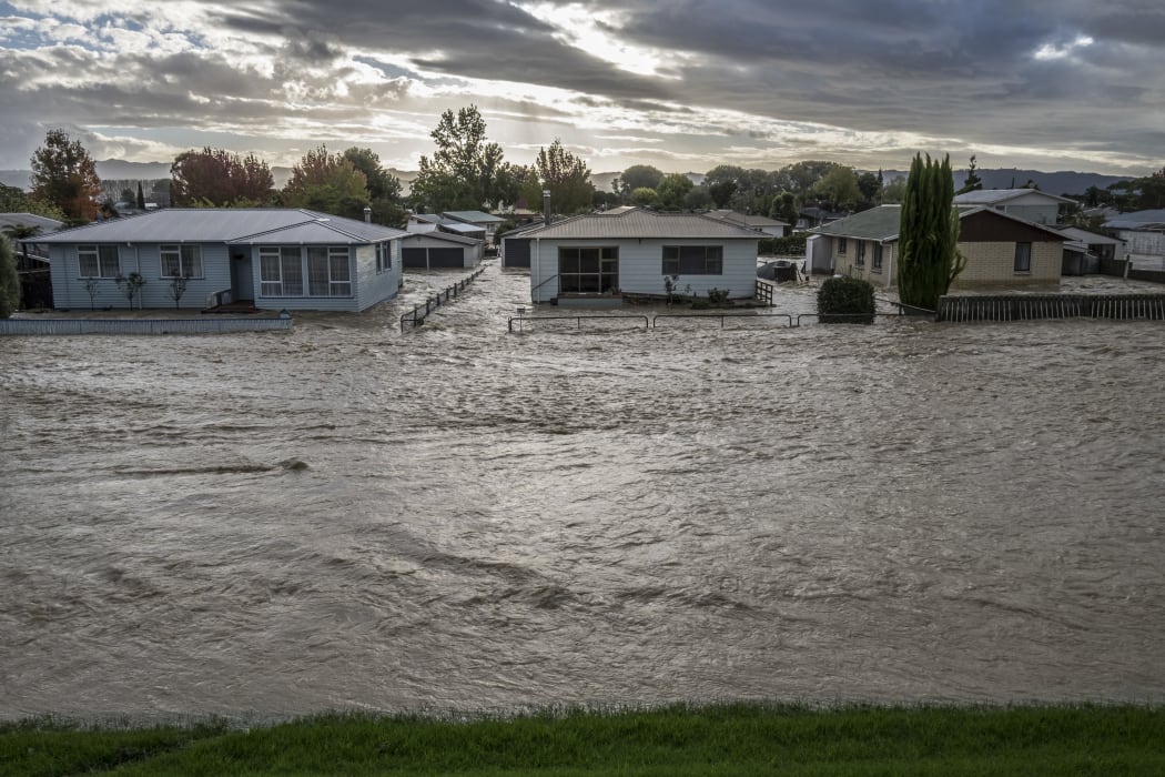 Houses on College Road, opposite the stopbank wall on the river Rangataiki that breached and flooded the majority of the town causing the evacuation of 1600 residents.  Thursday 6 April 2017