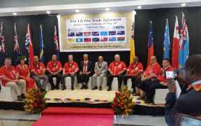 Representatives who signed the PACER Plus trade agreement in Tonga