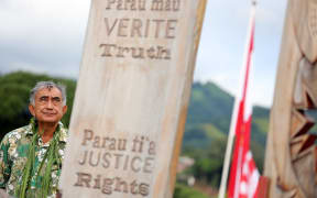 Former president of French Polynesia Oscar Temaru at memorial dedicated to nuclear test victims