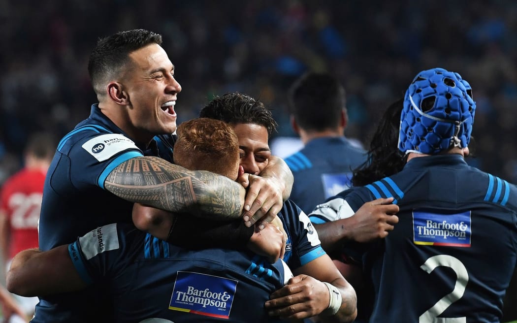 Sonny Bill Williams and team mates celebrate their win over the Lions.