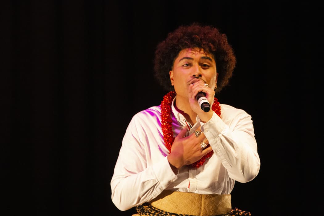 John Paul Foliaki on stage in I AM in South Auckland’s Mangere Art Centre.