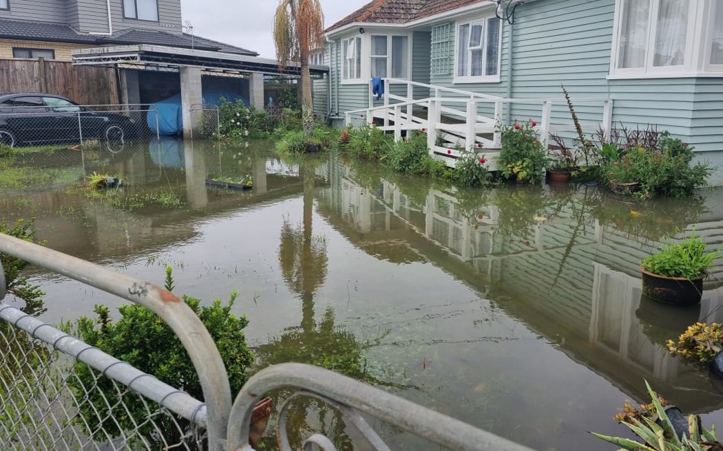 Floodwaters were high on Potter Avenue in Mount Roskill on 1 February.