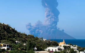 This handout photo obtained from the twitter account of @FionaCarter and taken from the nearby island of Panarea shows the Stromboli volcano in eruption on July 3, 2019.