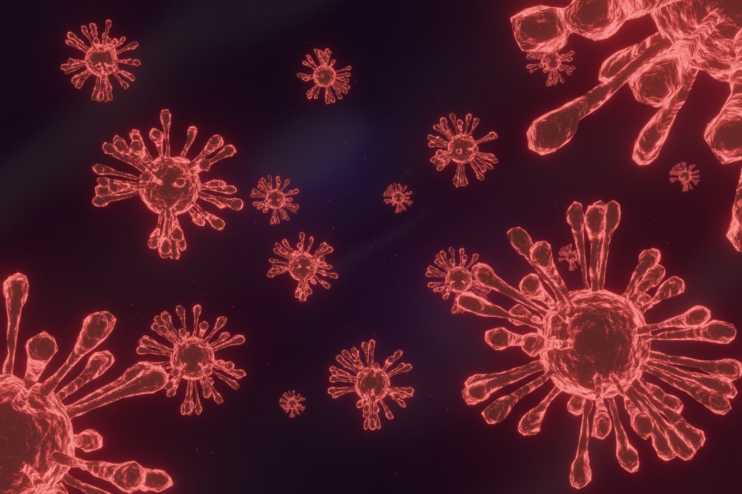 Vector virus, bacteria, cells 3D rendering on blue background. Coronavirus 2019-nCov novel coronavirus concept. Covid-19