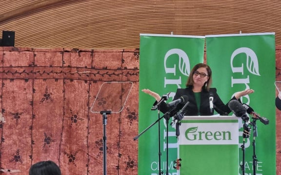 Green Party co-leader Marama Davidson speaking at the party's AGM in Auckland on 9 July, 2023.