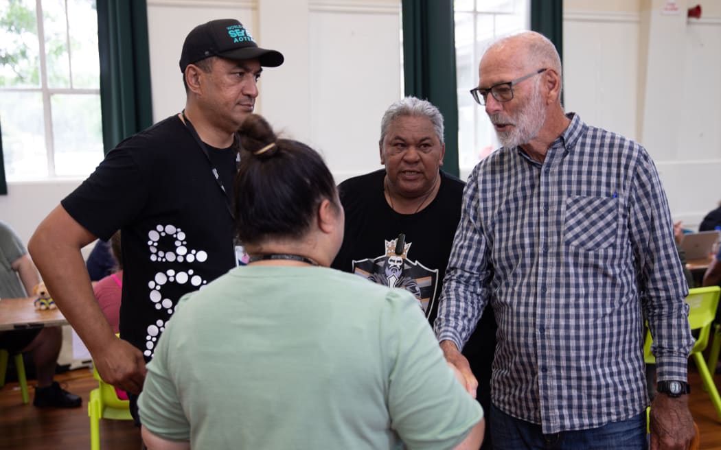 Auckland mayor Wayne Brown visits the Mangere Emergency Centre following the Auckland floods on Friday, 27 January to see how they are supporting victims.