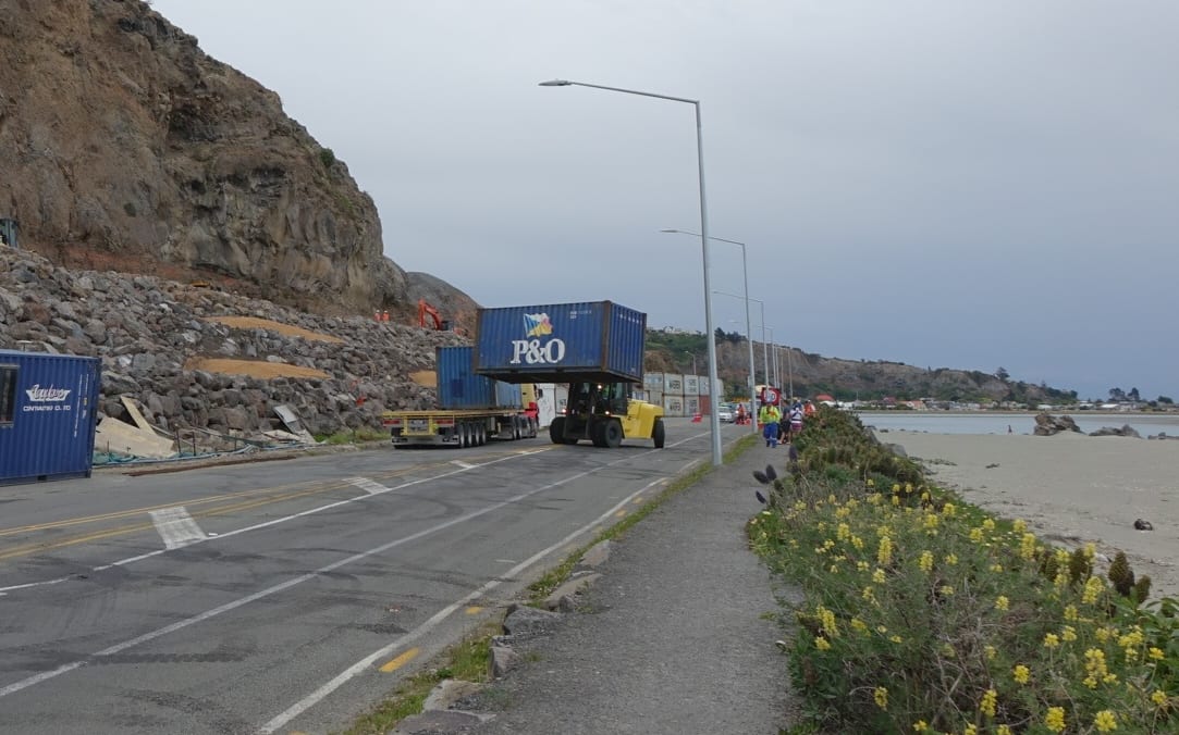 Shipping containers removed from Sumner, Christchurch
