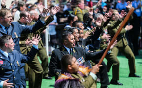 New Zealand Defence Forces' units perform the haka after the ceremony at New Zealand Memorial at Chunuk Bair, Gallipoli in Turkey on April 25, 2018.