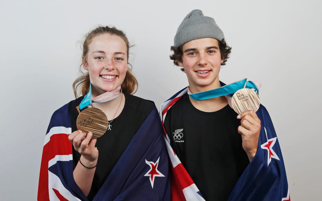 Zoi Sadowski-Synnott and Nico Porteous, New Zealand Winter Olympic bronze medalists.