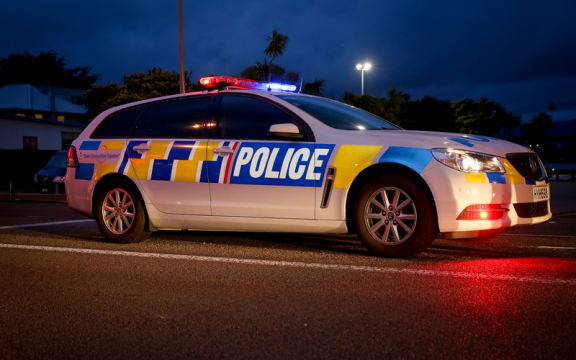 Police car at a check point in Mana, Wellington.
