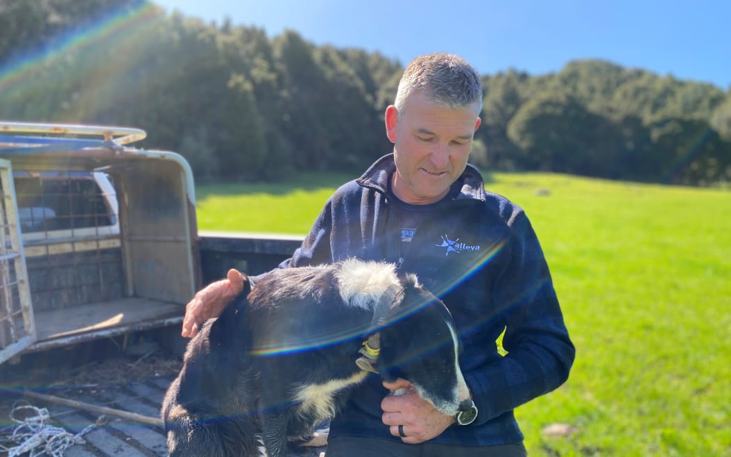 Geoff Crawford and his farm dog Neve.