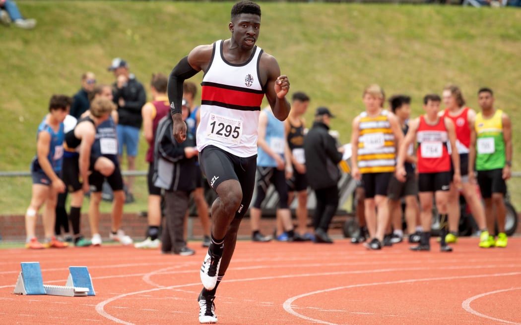 Edward Osei-Nketia from Scots College during the NZNSS athletics champs at Newtown Park in Wellington on Saturday the 7th December 2019.