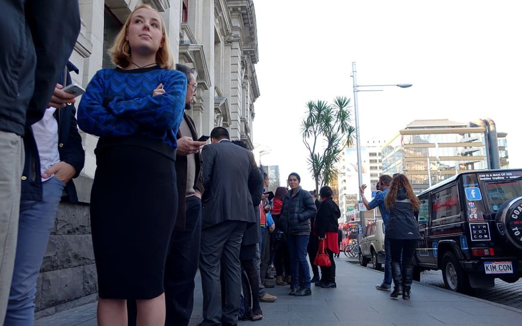 Queues formed outside the Auckland town hall ahead of Kim Dotcom's 'Moment of Truth' event.