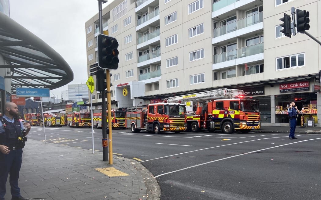 10 fire appliances were sent to Auckland's Newmarket following a rubbish fire in a car park near the train station.