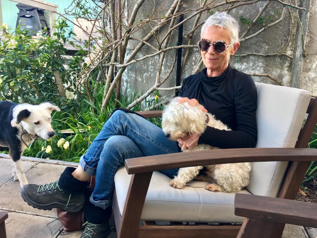 Kim Hill and Walter the dog. 
