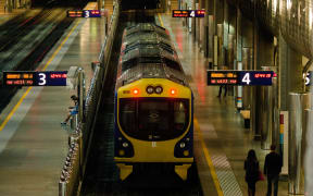 AUCKLAND  - MAY 26:MAXX train at platform in Britomart Transport Centre on May 26 2013.It designed to serve up to 10,500 passengers during the peak hour in its current configuration as a terminus