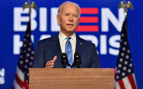 Democratic presidential nominee Joe Biden delivers remarks at the Chase Center in Wilmington, Delaware, on November 6, 2020.