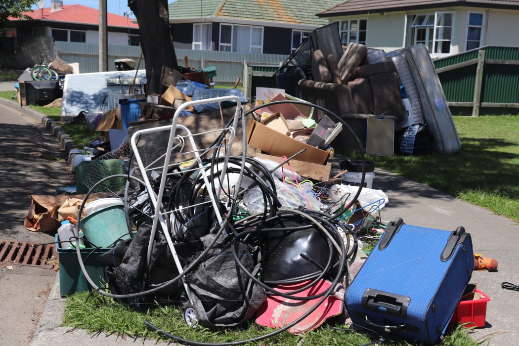 Rubbish on the streets of Marewa in Napier after the floods.