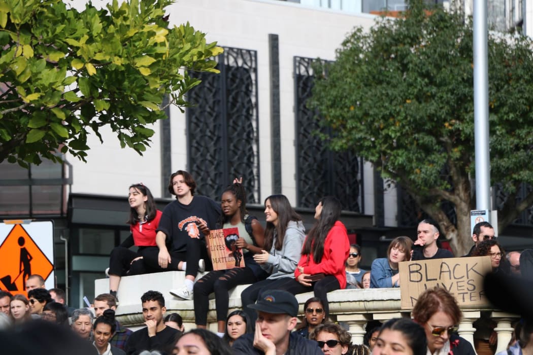 Protesters gathered in Aotea Square, Auckland with their signs for the Black Lives Matter rally on 14 June, 2020.