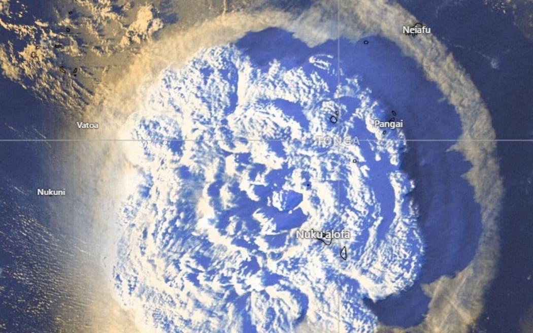 An undersea volcano eruption in Tonga on Saturday 15 January, 2022. The eruption of the Hunga Tonga-Hunga Ha'apai volcano came just a few hours after Friday's tsunami warning was lifted.