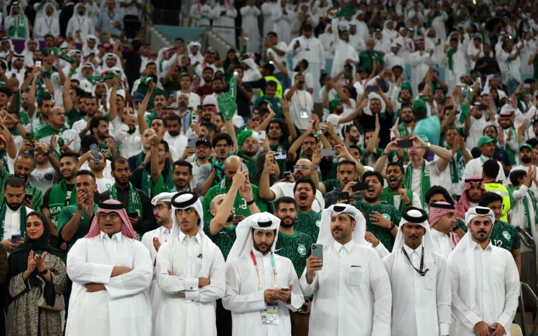 Saudi fans during the 2-1 loss to Mexico at the final match of Group C at the Qatar FIFA World Cup on 1 December 2022.