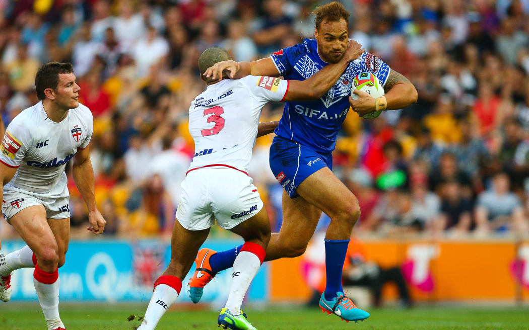Cronulla's Sam Tagataese during the Four Nations test match between England and Samoa in 2014.