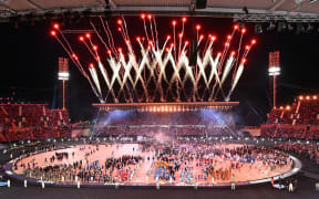 Fireworks explode over the stadium during the Opening Ceremony of the XXII Commonwealth Games at Alexander Stadium in Birmingham.
