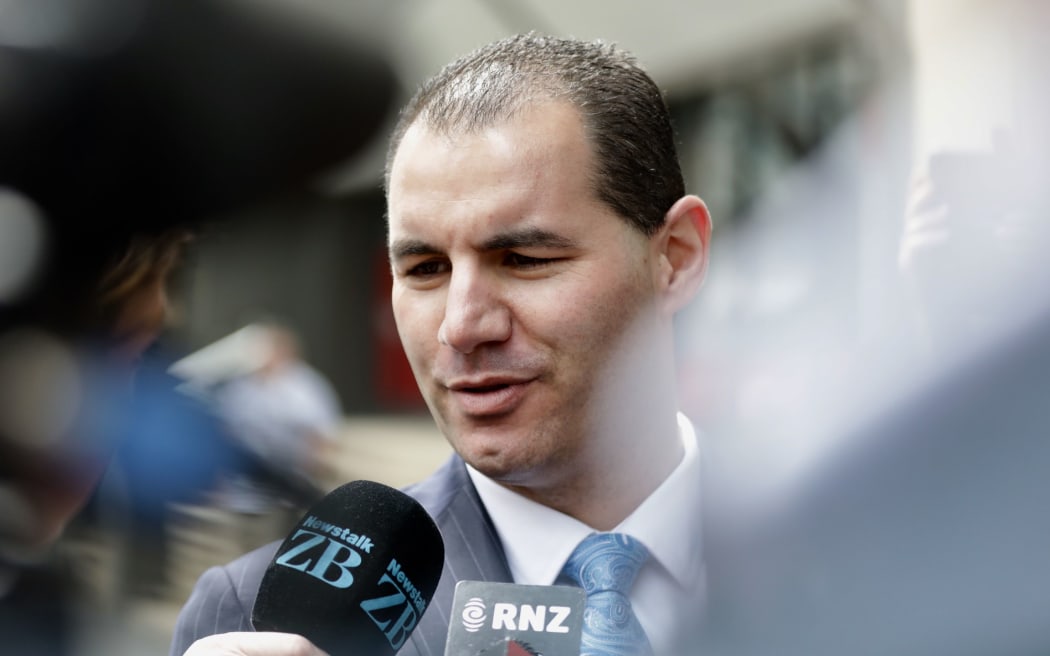 Jami-Lee Ross outside the Victoria Street police station in Wellington.