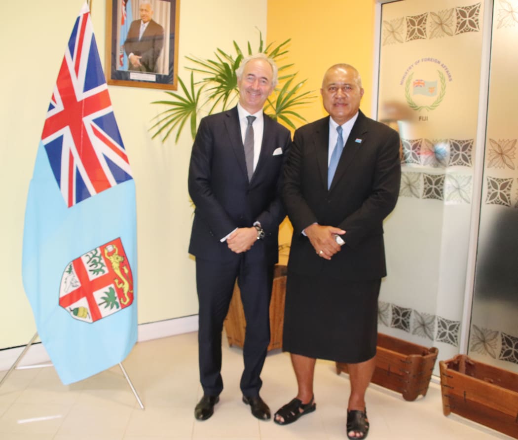 Fiji Paul Gulleik Larsen and Fiji's Permanent Secretary for Foreign Affairs Ioane Naivalurua.