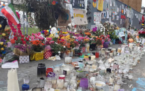 Flowers and other tributes left at Hagley Park for the victims of the attacks on two Christchurch mosques.