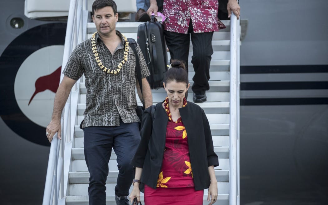 Jacinda Ardern and her partner, Clarke Gayford, arrive in Tonga.