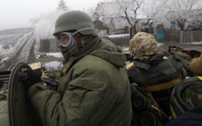A convoy of Ukrainian forces drives to Debaltseve, Donetsk region.