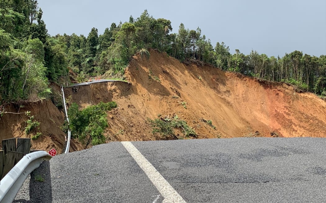 The massive landslide that sliced through State Highway 25A, sweeping away part of the route from Kopu to Hikuai.