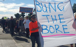 Hundreds protested the sale of water rights in Ashburton today.