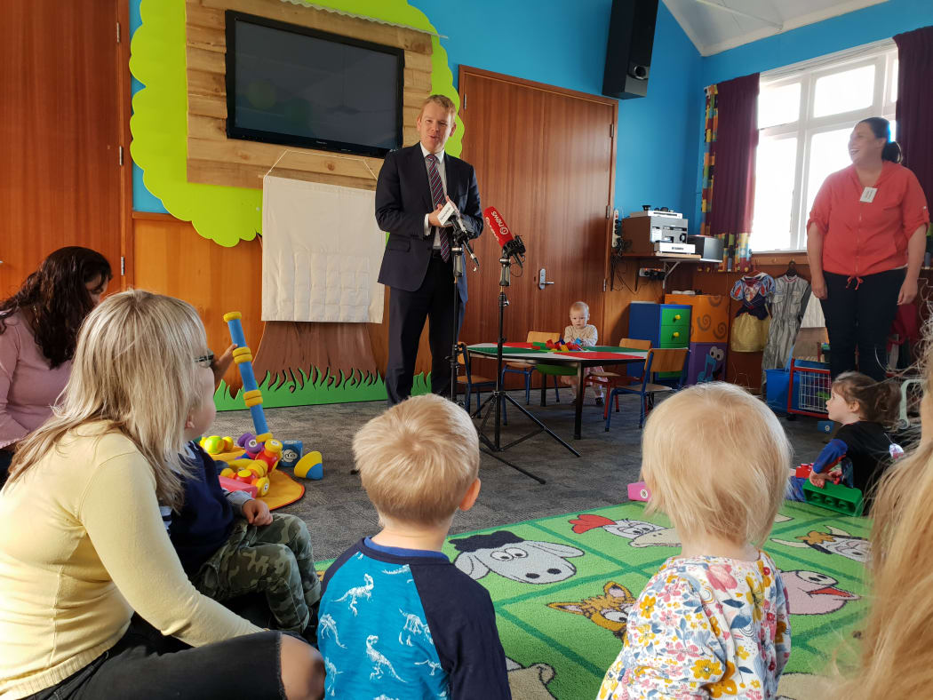 Education minister Chris Hipkins launches the draft early childhood strategy at the Knox Church Playgroup in Lower Hutt.