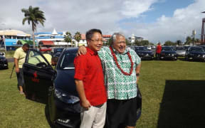Chinese Ambassador in Samoa Wang Xuefeng and PM Tuila'epa Sa'ilele Malielegaoi at the presentation of 20 brand new Sedan vehicles for the Pacific Island Forum meeting to be hedl in Samoa next week.