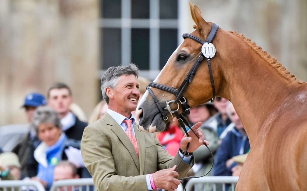 Andrew Nicholson, (NZL) with Nereo during the First Horse Inspection at the 2017 Mitsubishi Motors Badminton Horse Trials. Wednesday 3 May.