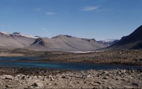 Lake Vanda - a panorama of the area being drowned by the rising lake