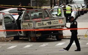 The crashed vehicle used to kill eight people on a New York cycle lane.