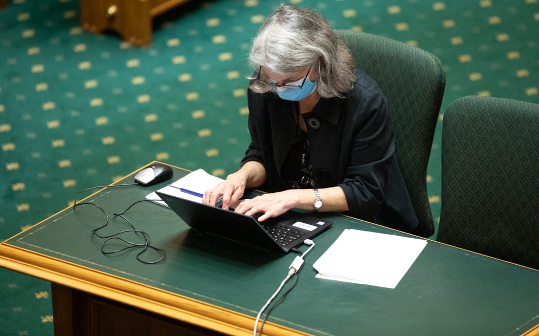 Hansard editor Julia Humphries at work in Parliament's debating chamber.